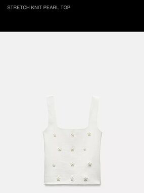 Zara Cream Pearl-Embellished Square Neck Tank Top